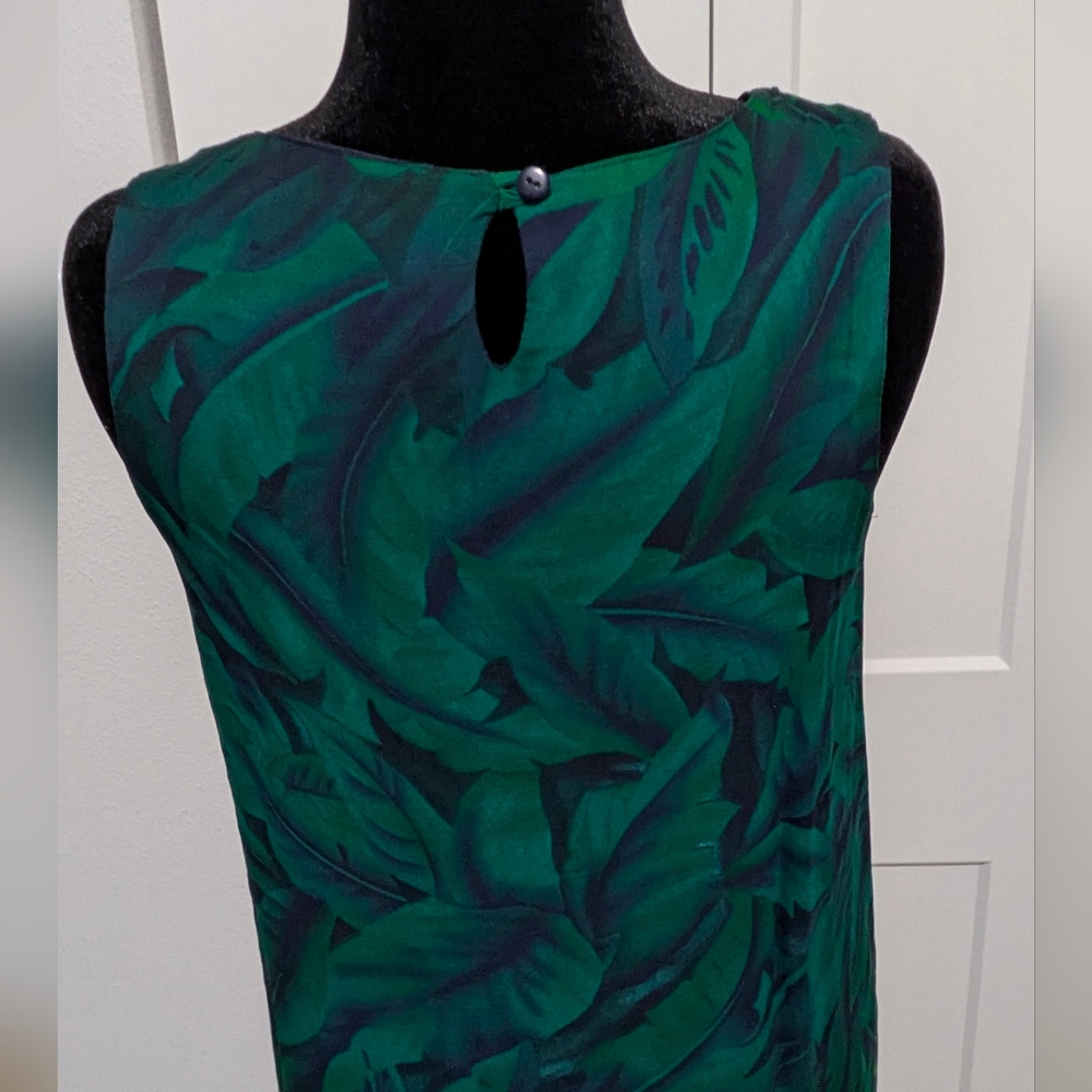 Cascais Vintage 90s Tropical Palm Print Layered Maxi Dress Teal Green Sz 8 Rayon - Picture 5 of 10